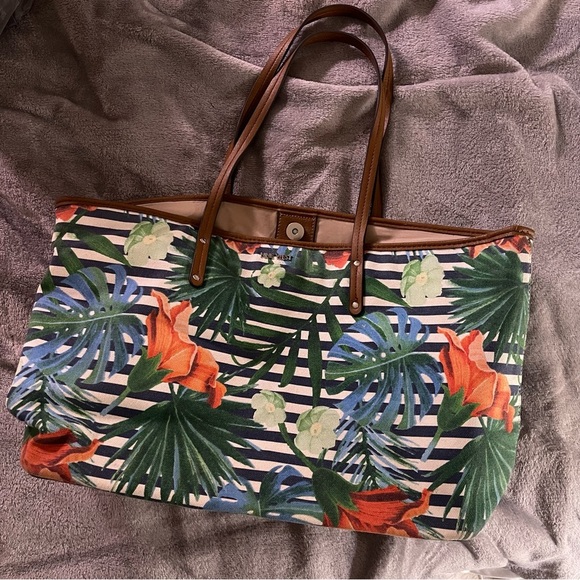 Nine West Tropical Striped Print Tote Bag - Picture 1 of 9